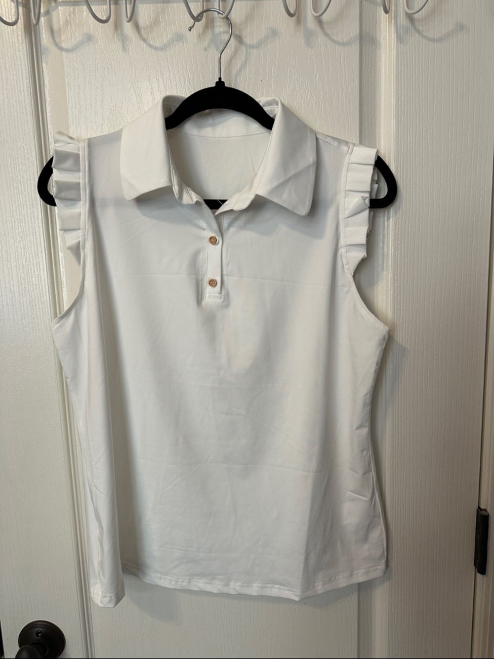 Golf Tennis Athletic Sleeveless White Polo Camisole with Ruffle Shoulders